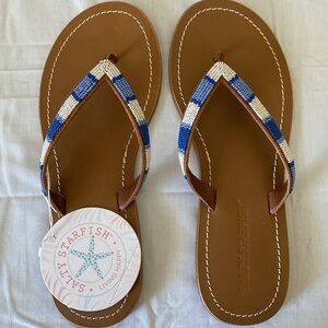 Blue and White Beaded Sandals